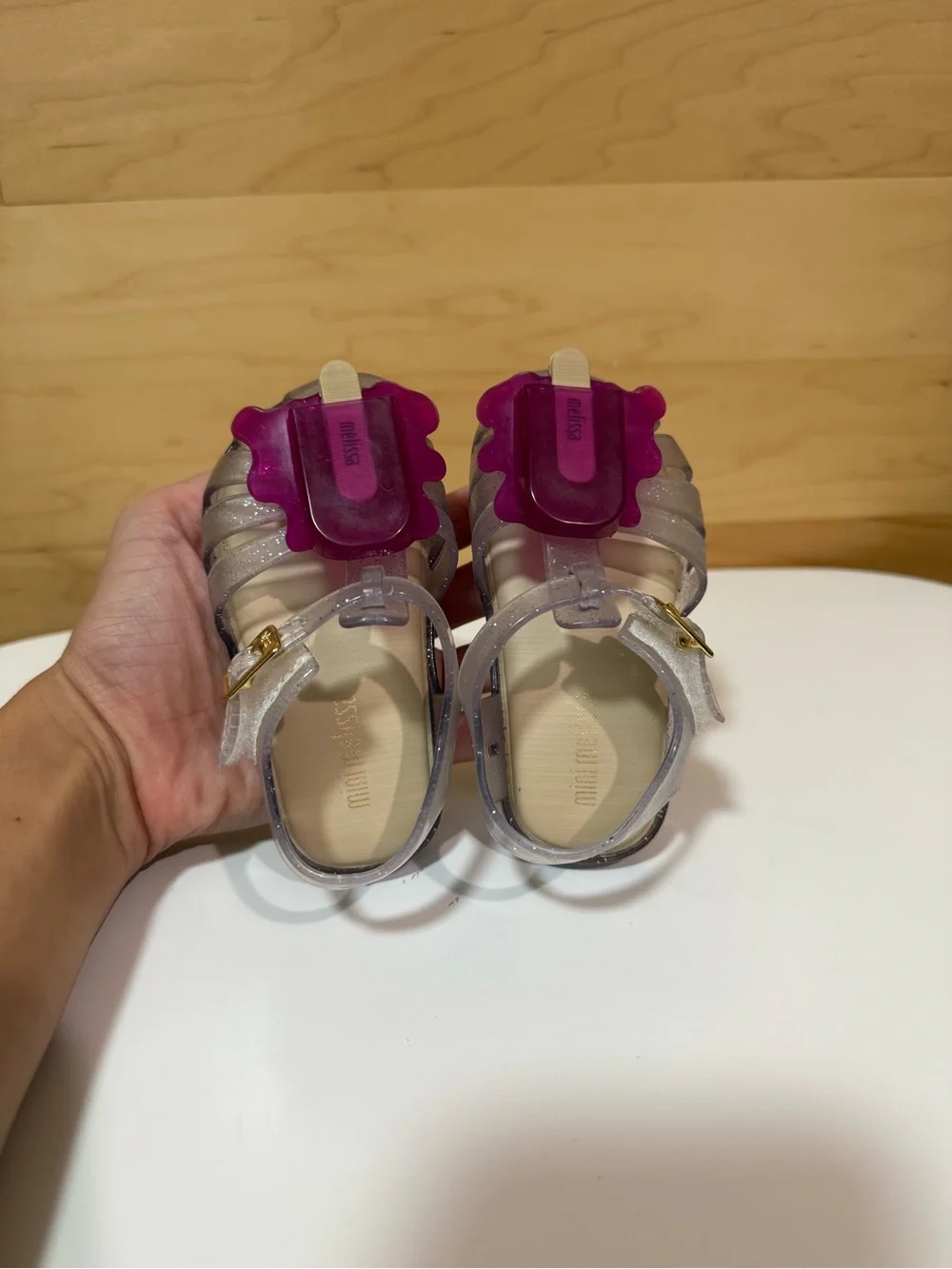 Mini Melissa Clear Glitter Jelly Sandals with Purple Popsicle Accent